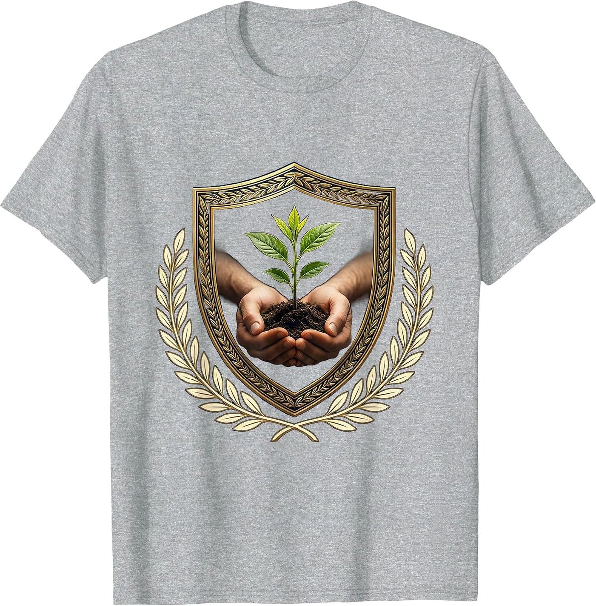 Men's Paraprofessional Hand Planting Seedling Design T-Shirt - Heather Grey