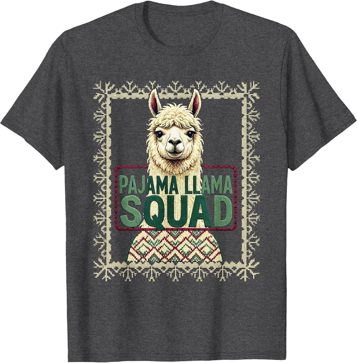 Pajama Llama Squad Funny Llama Christmas Animal Lover T-Shirt - Dark Heather Grey
