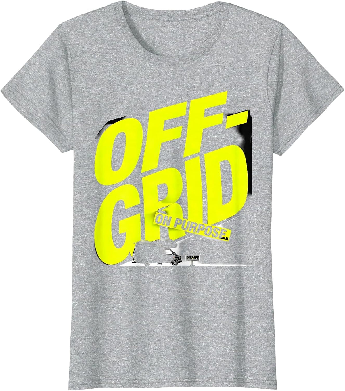 Women's Off-Grid On Purpose Retro Van Life Nomad Travel Pride T-Shirt - Heather Grey