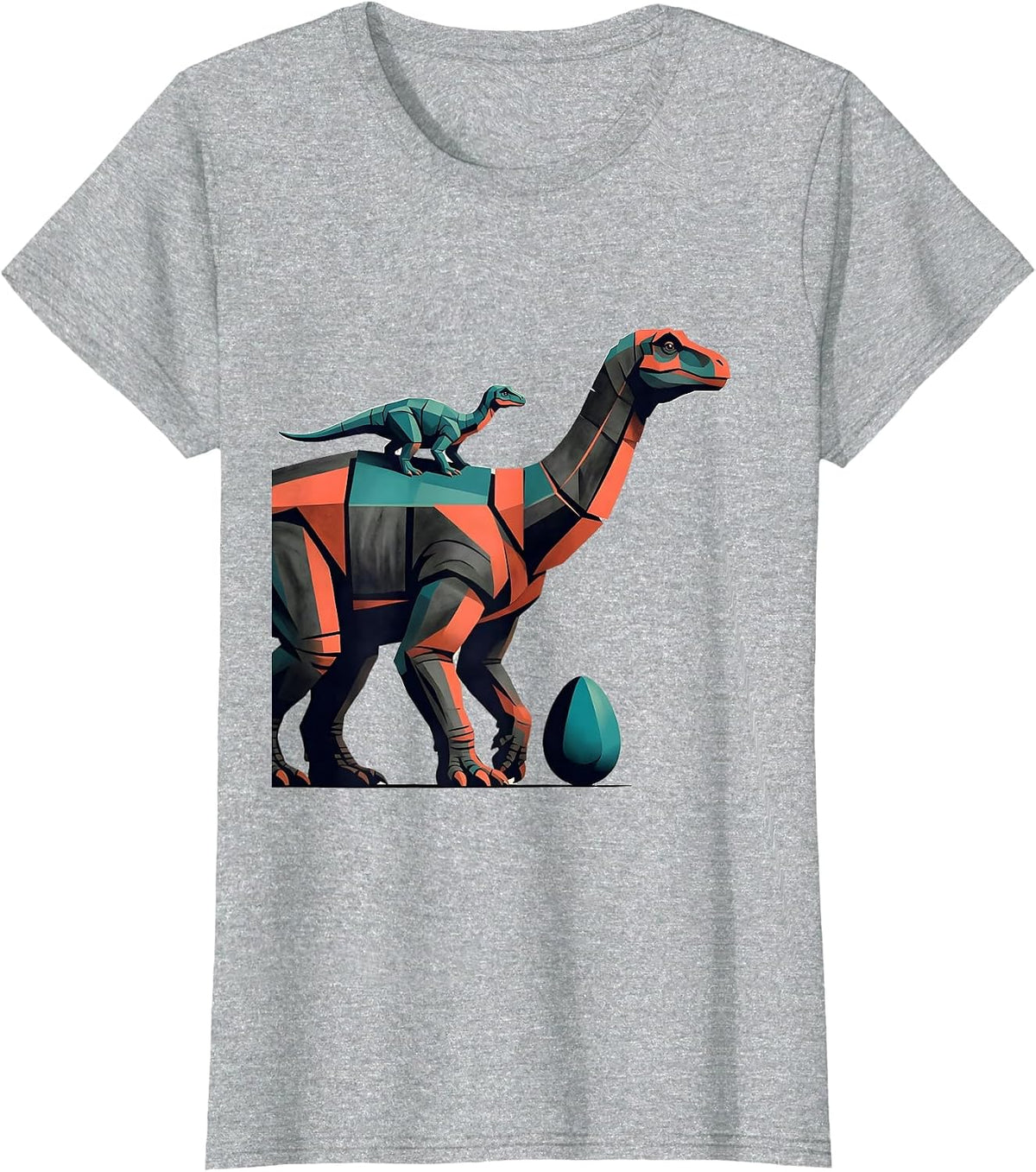 Women's Geometric Adult Hadrosaur Midcentury Modern Dinosaur Lover T-Shirt - Heather Grey