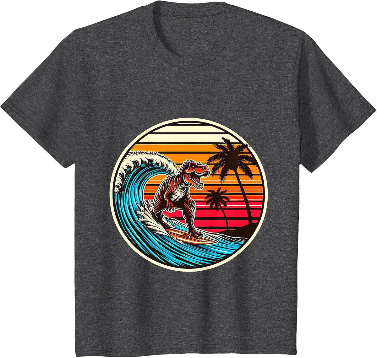 Surfing Trex Hawaiian Dinosaur Surfboard Retro Surf Lovers T-Shirt - Dark Heather Grey