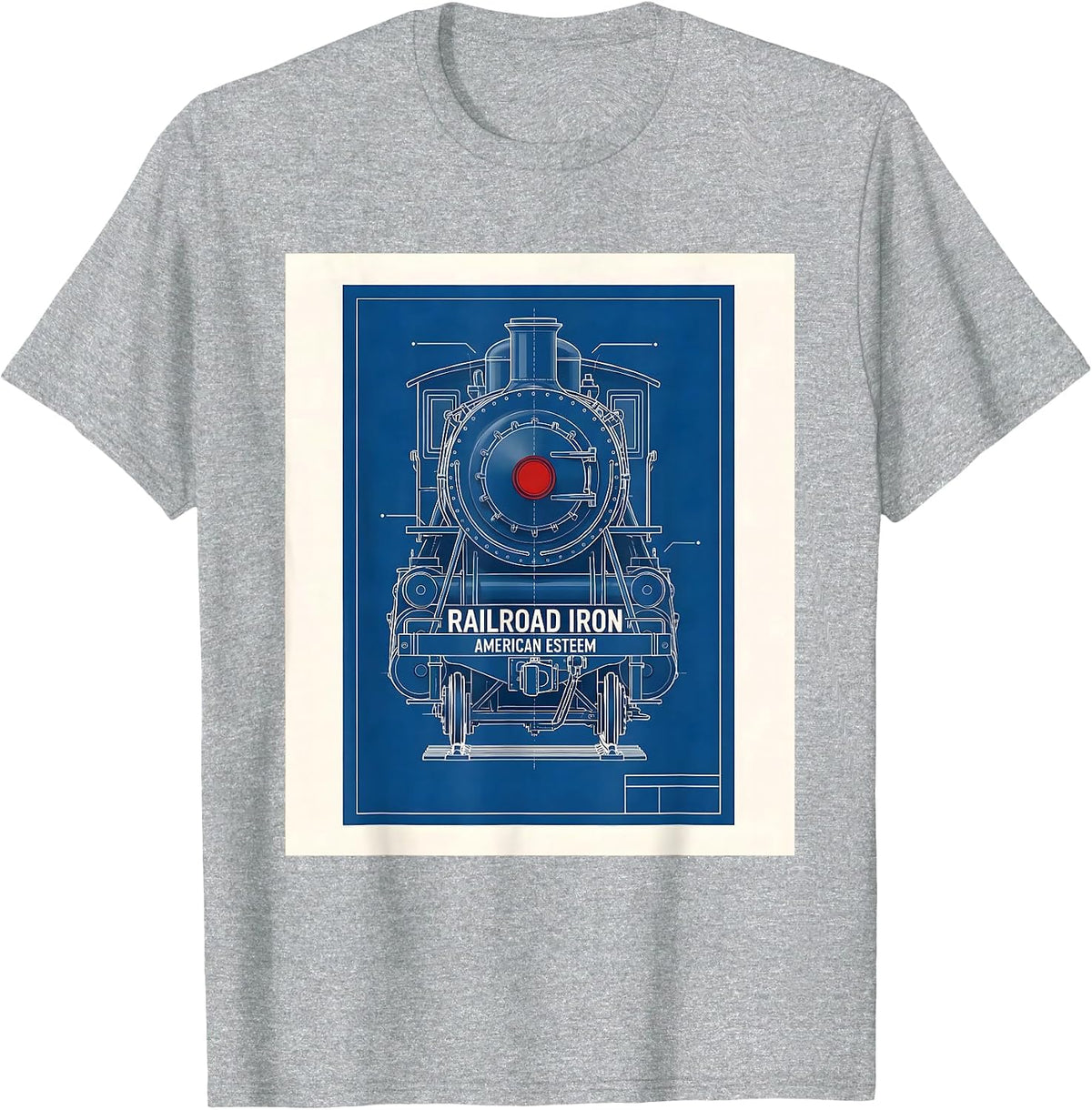 Men's Railroad Iron, American Esteem Steam Locomotive Train T-Shirt - Heather Grey