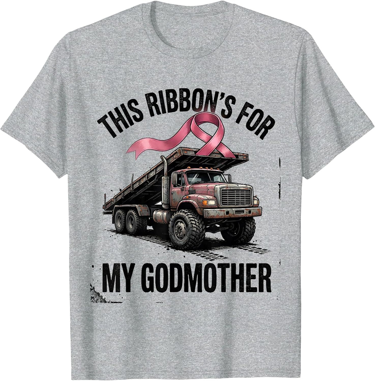Men's This Ribbon's For My Godmother Distressed Monster Truck T-Shirt - Heather Grey