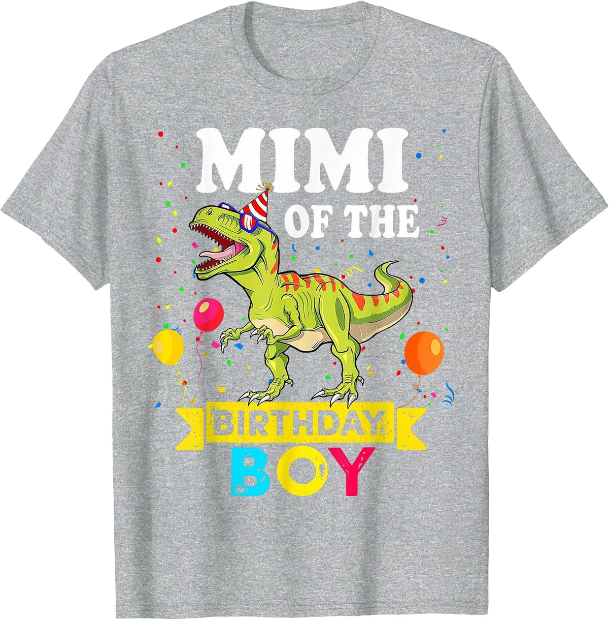 Mimi of The Birthday Boy Dinosaur T-Rex Matching Family T-Shirt - Heather Grey