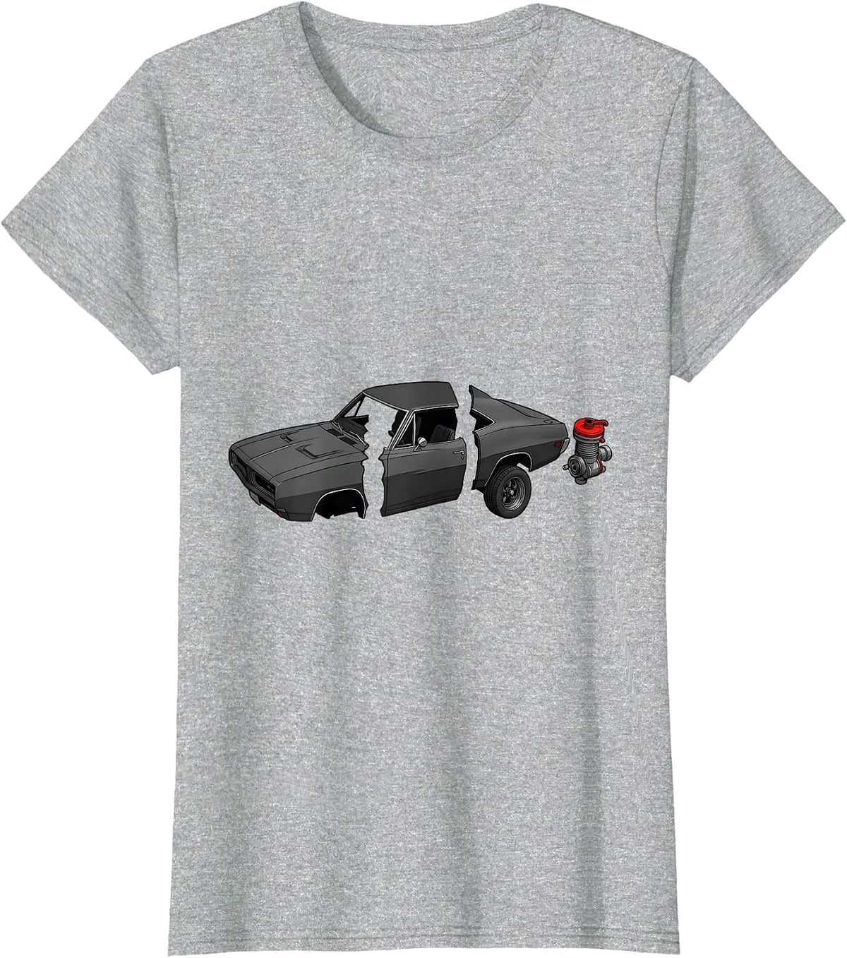 Exploded Muscle Car Fastback Classic Car Guy Garage Wear T-Shirt - Heather Grey
