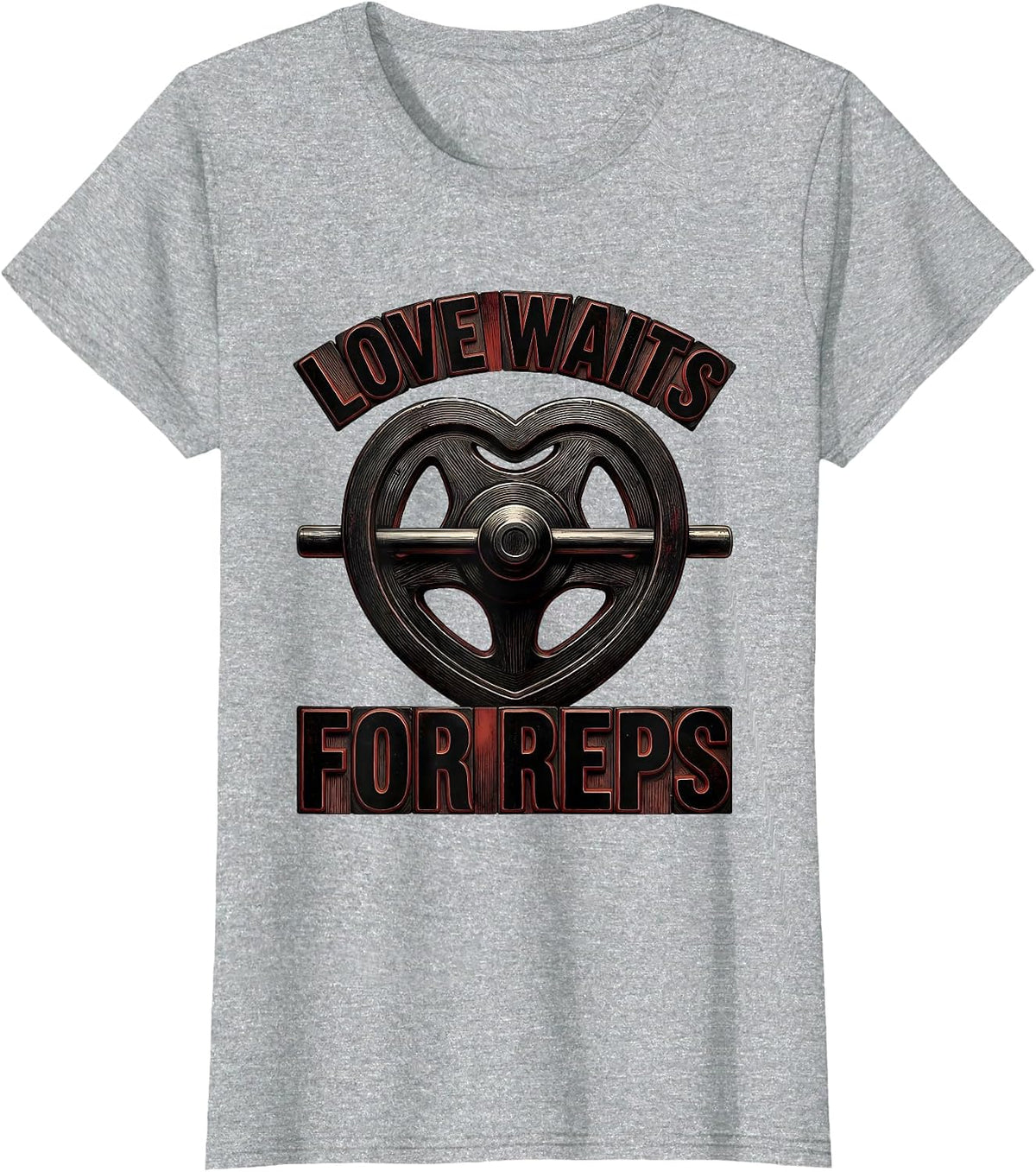 Women's Love Waits For Reps Funny Gym Valentine Weightlifting Humor T-Shirt - Heather Grey