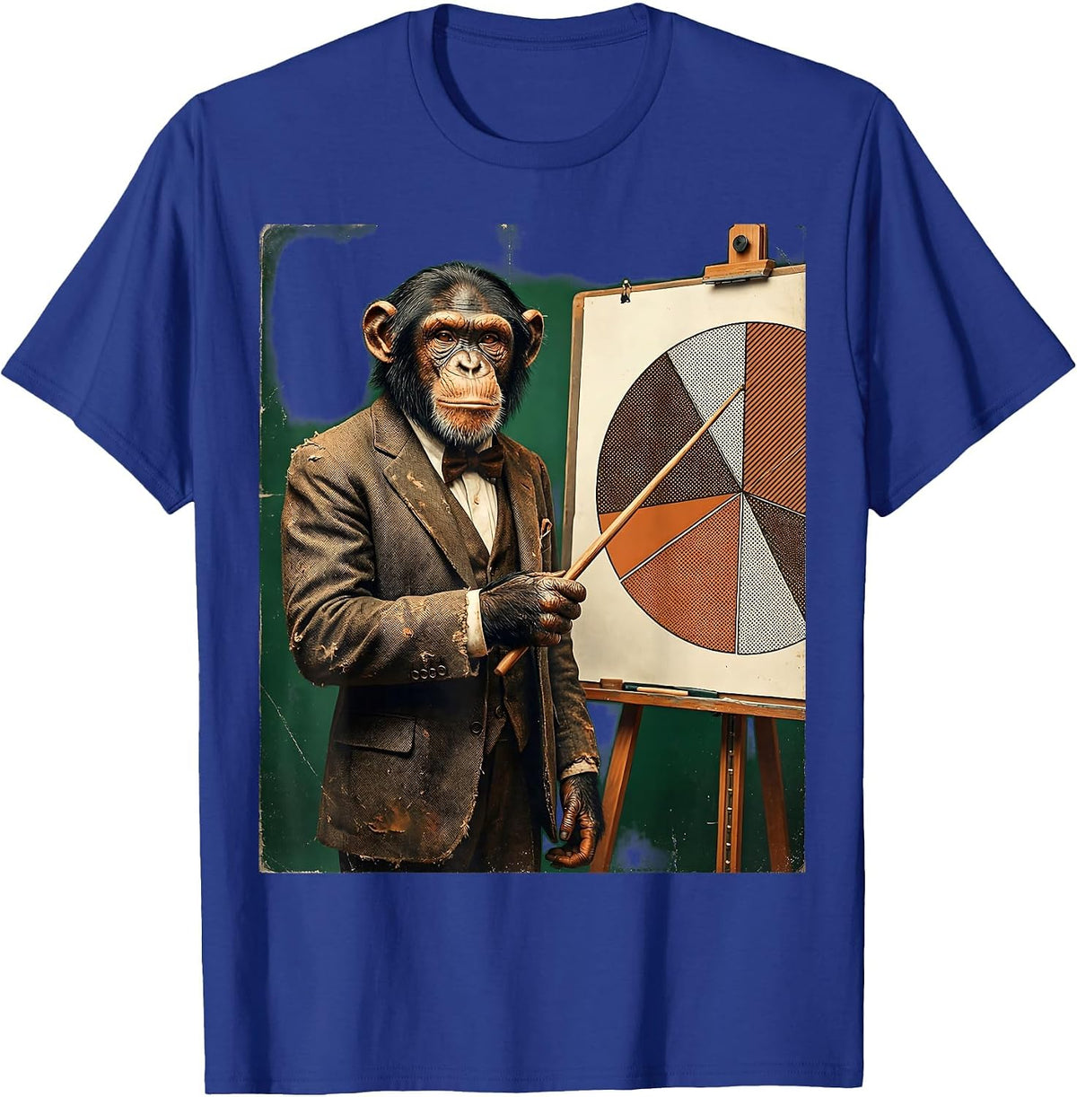 Monkey in Suit Pie Chart Funny Work Graphic T-Shirt - Royal Blue