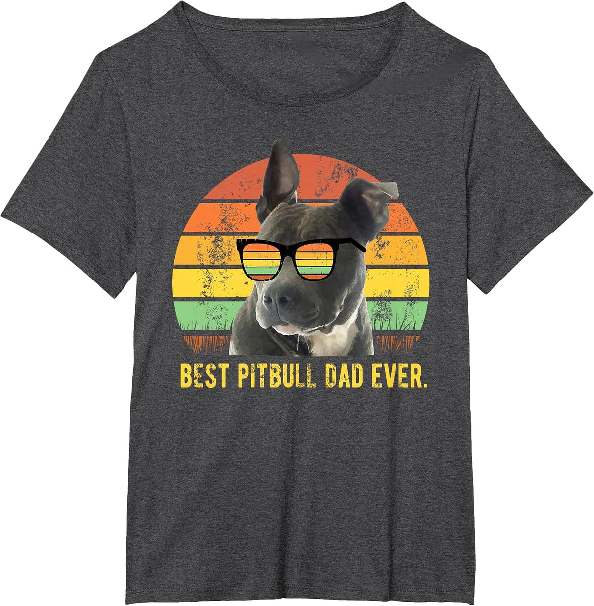 Best Pitbull Dad Ever Retro Sunset Vintage Pit Bull Father T-Shirt - Dark Heather Grey