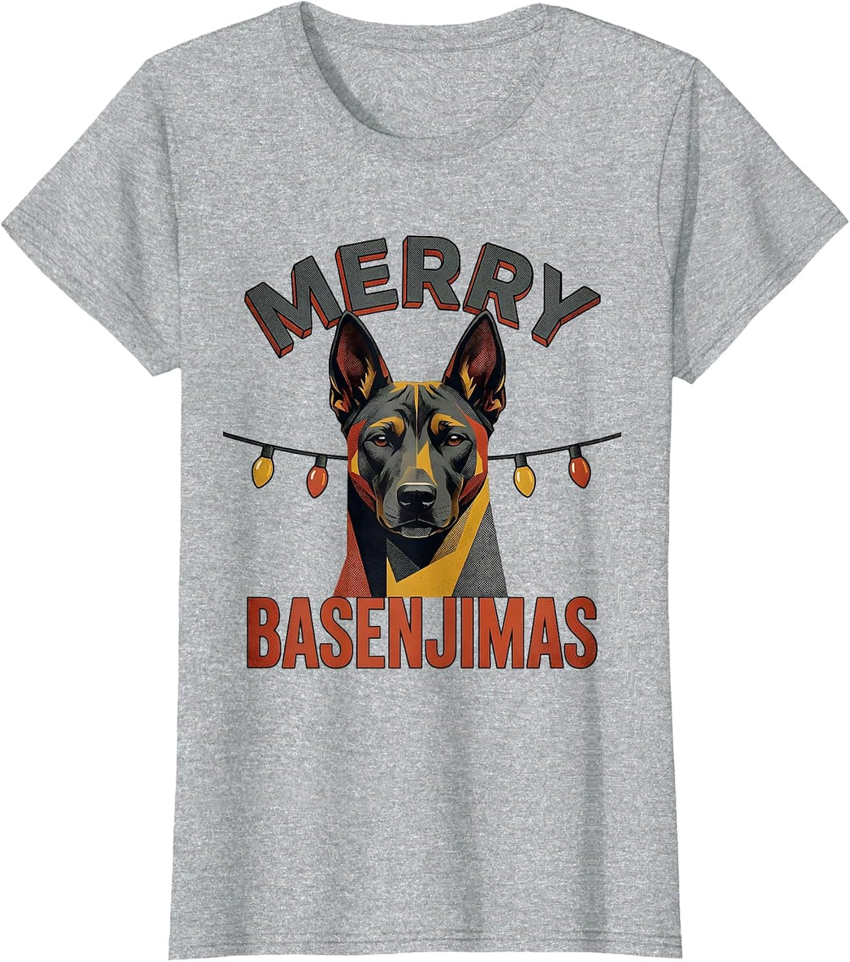 Merry Basenjimas Midcentury Modern Christmas Dog Breed Humor T-Shirt - Heather Grey