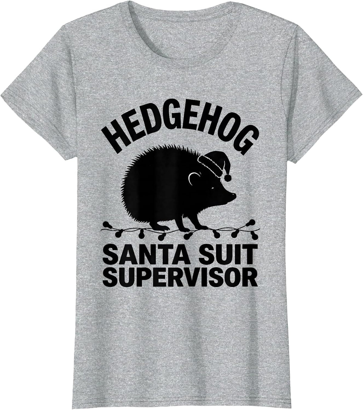 Women's Hedgehog: Santa Suit Supervisor Funny Animal Christmas T-Shirt - Heather Grey