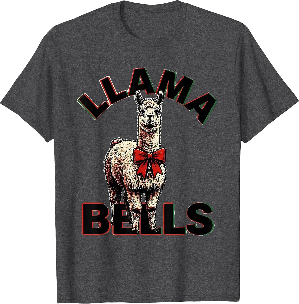 Llama Bells Pop Art Funny Christmas Llama Lover Gift T-Shirt - Dark Heather Grey