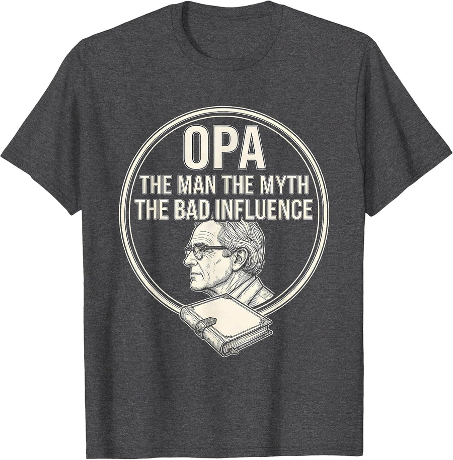 Men's Opa The Man The Myth The Bad Influence Funny Grandpa Gift T-Shirt - Dark Heather Grey