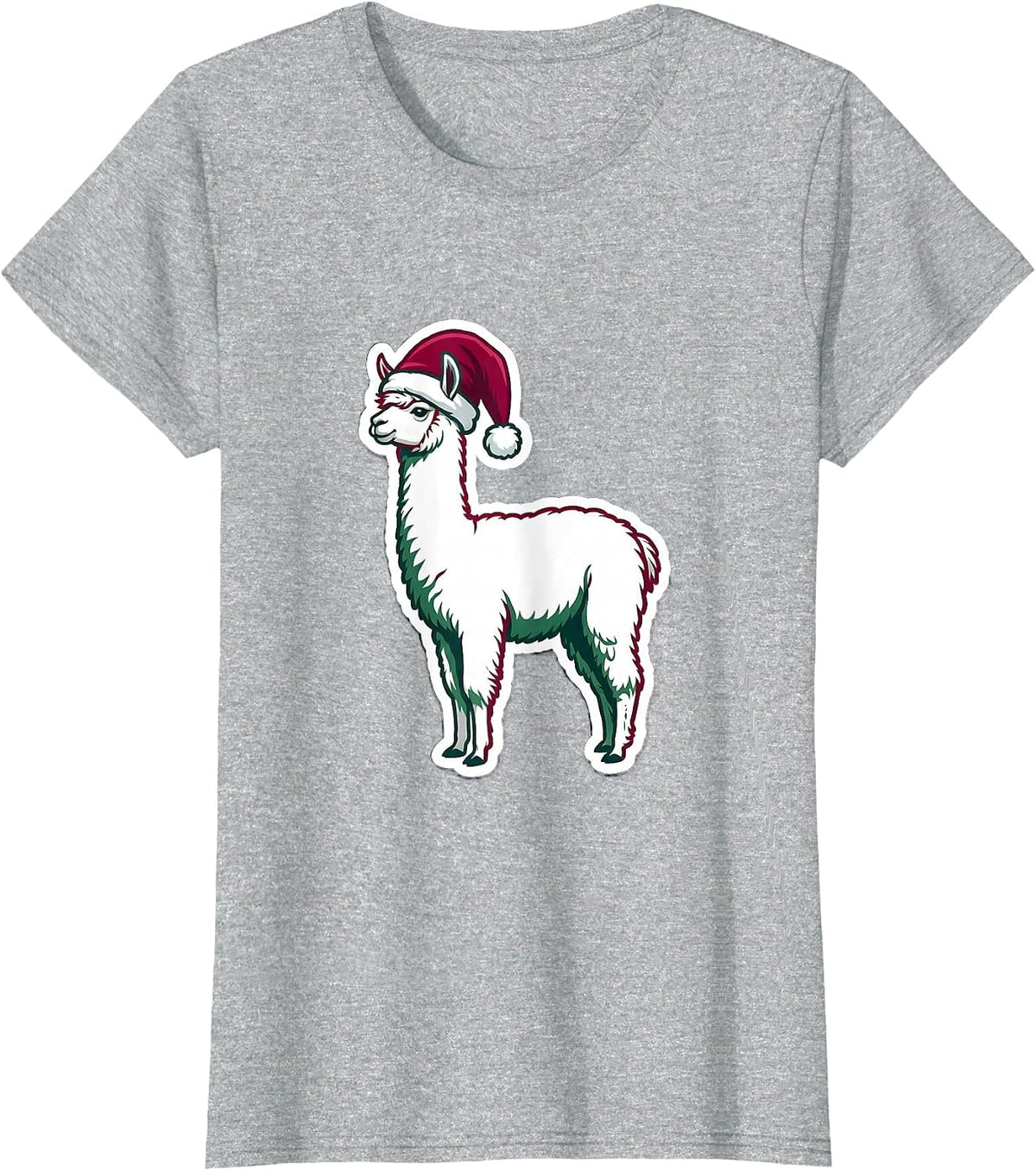 Women's Compact Llama Sticker Christmas Novelty Gift T-Shirt - Heather Grey