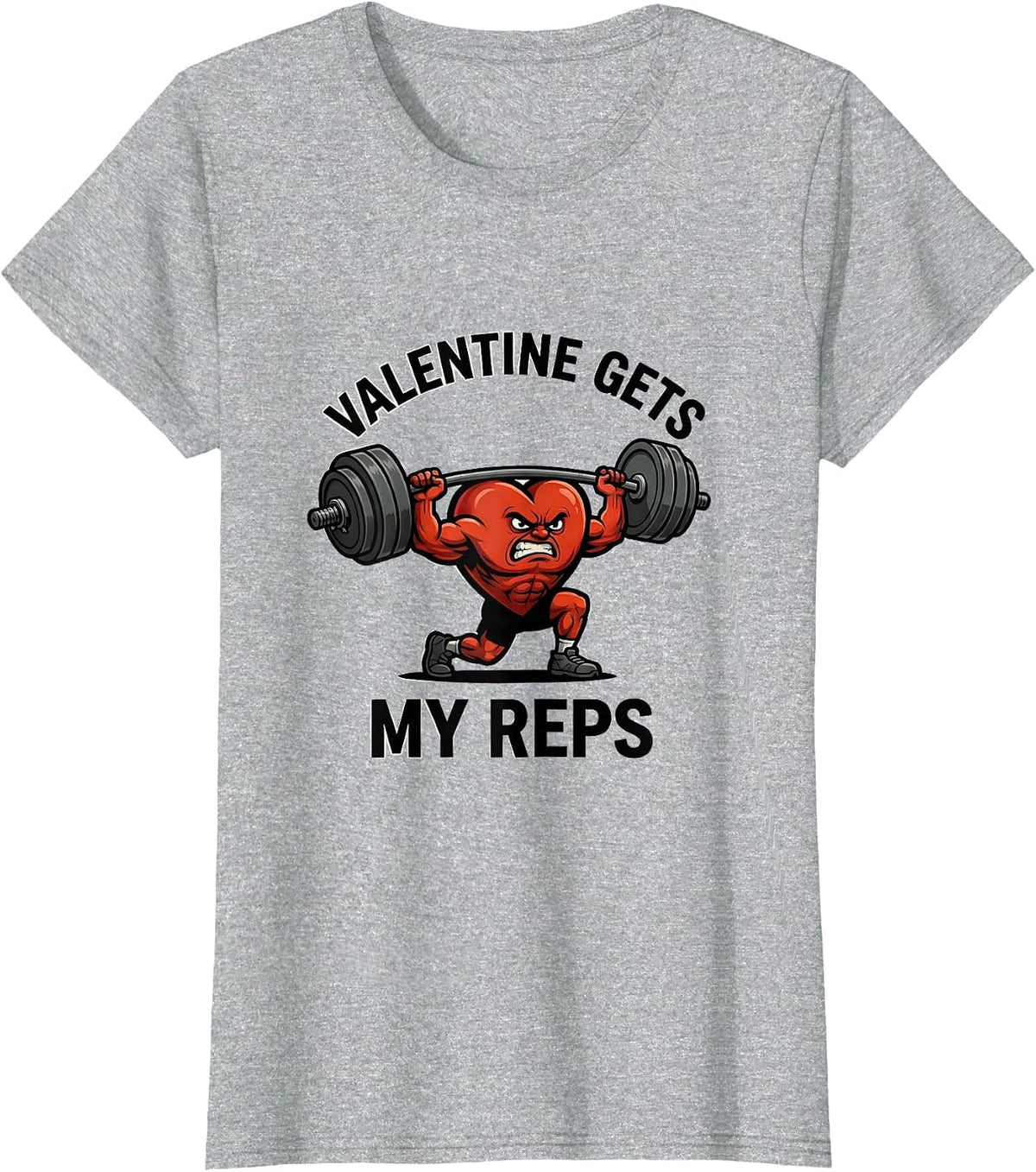 Women's Valentine Gets My Reps Funny Gym Heart Weightlifting T-Shirt - Heather Grey