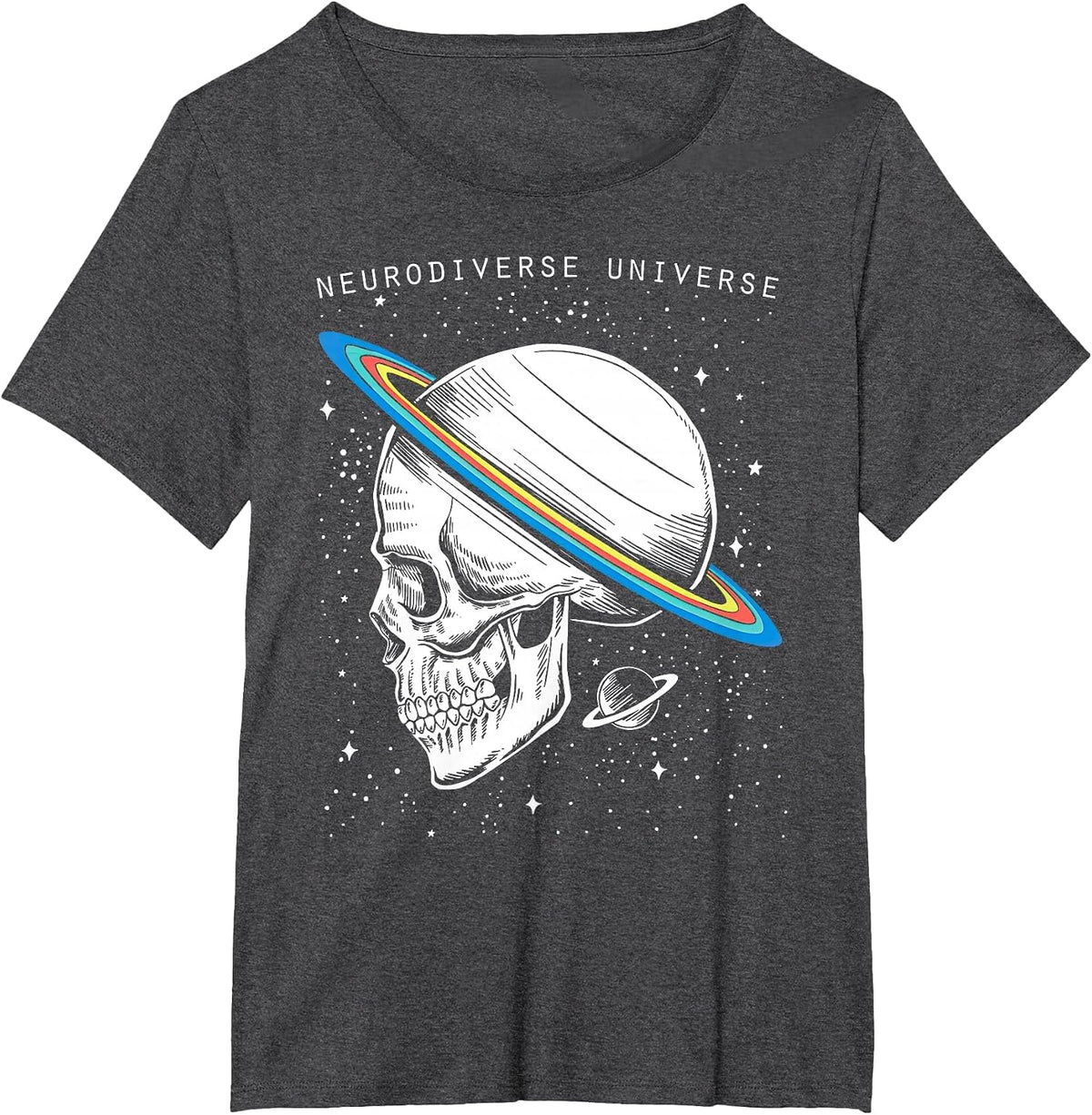Neurodiverse Universe Skull Neurodiversity Autism Awareness T-Shirt - Dark Heather Grey