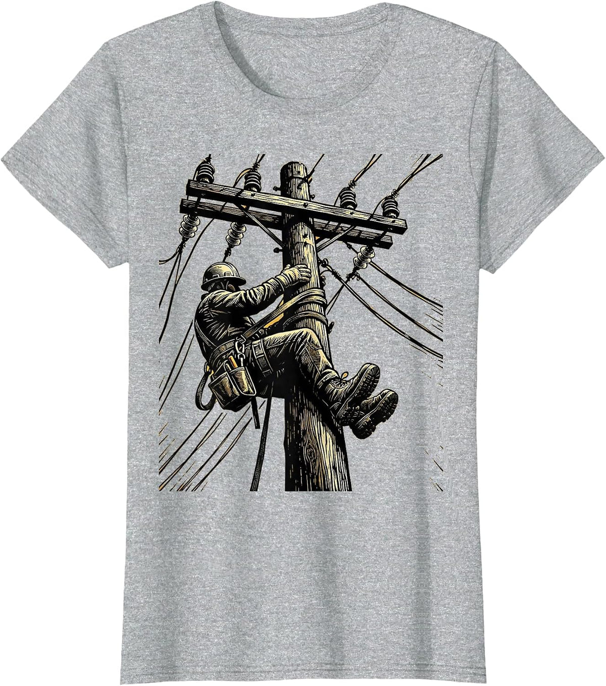 Lineman Utility Pole Climber Graphic Tee T-Shirt - Heather Grey