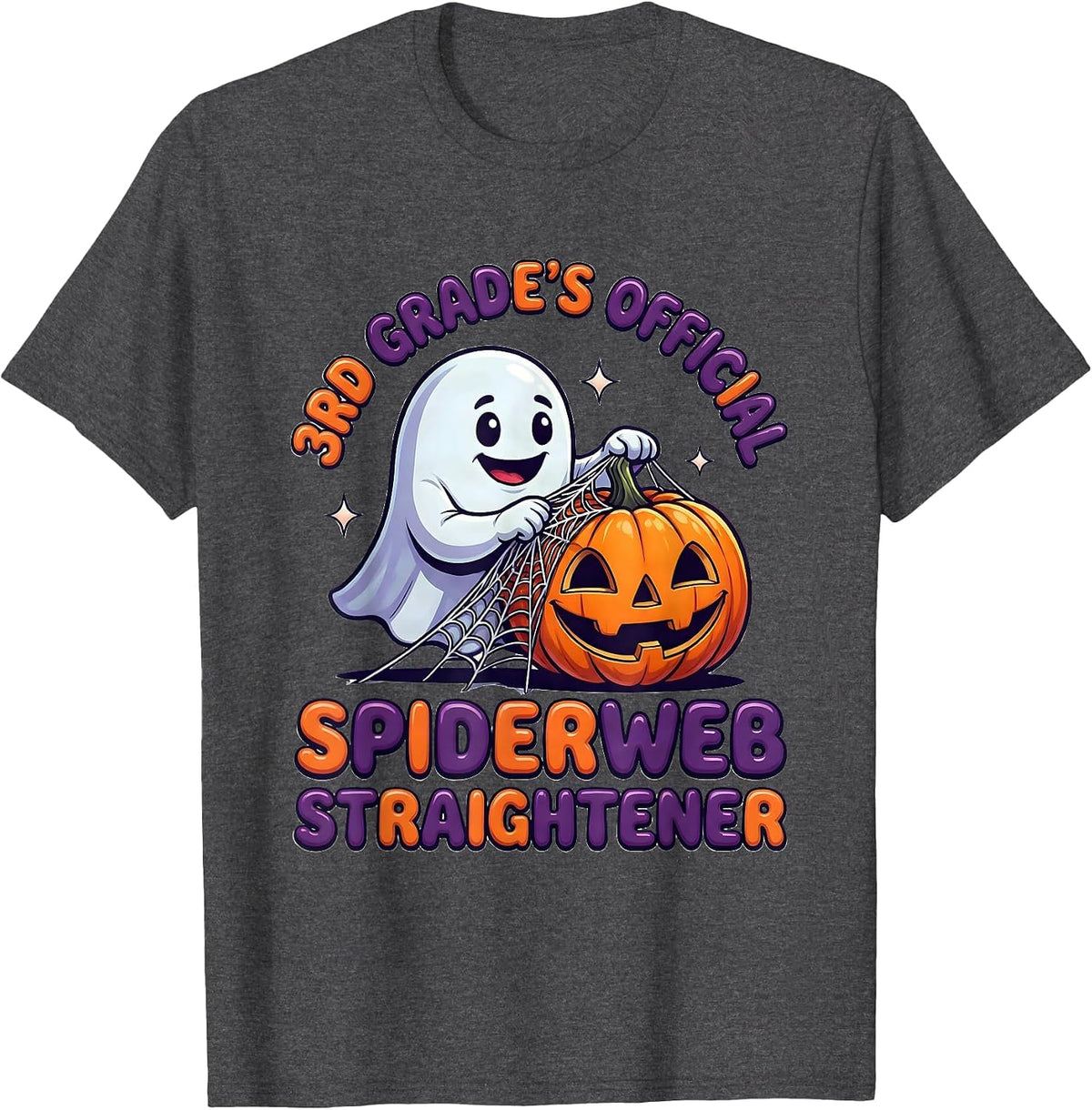 3rd Grade's Official Spiderweb Straightener Spooky Teacher T-Shirt - Dark Heather Grey