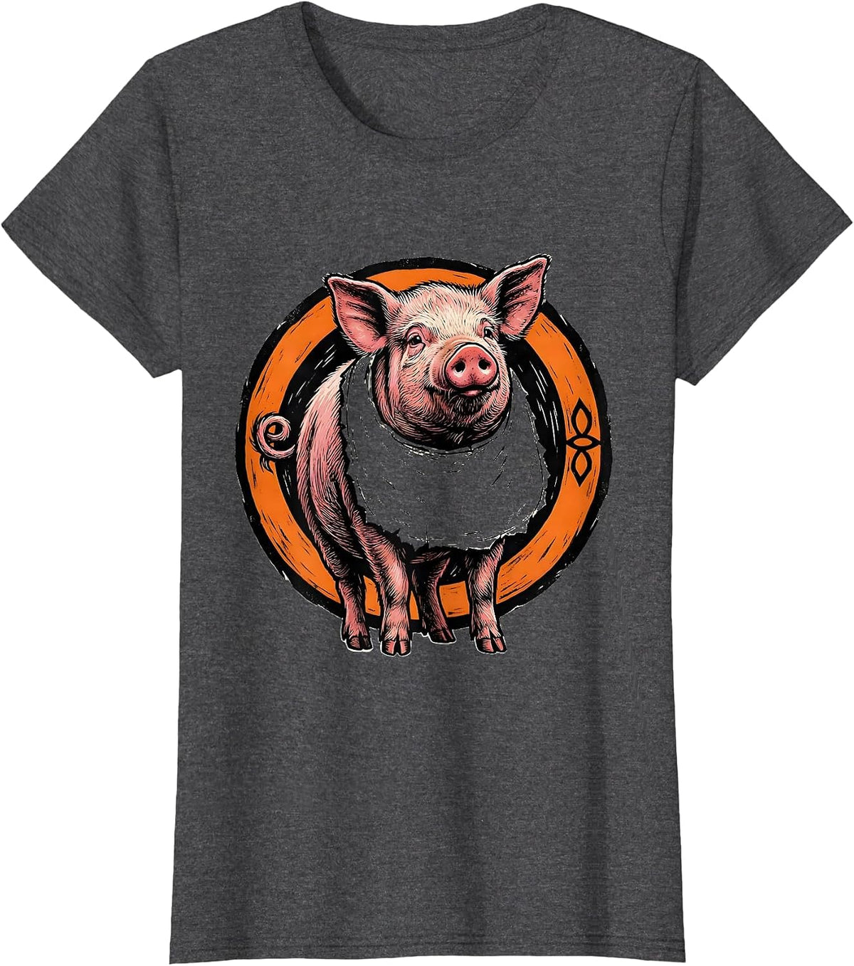 Women's Piglet Badge Linocut Funny Pig Lover Halloween Costume T-Shirt - Dark Heather Grey