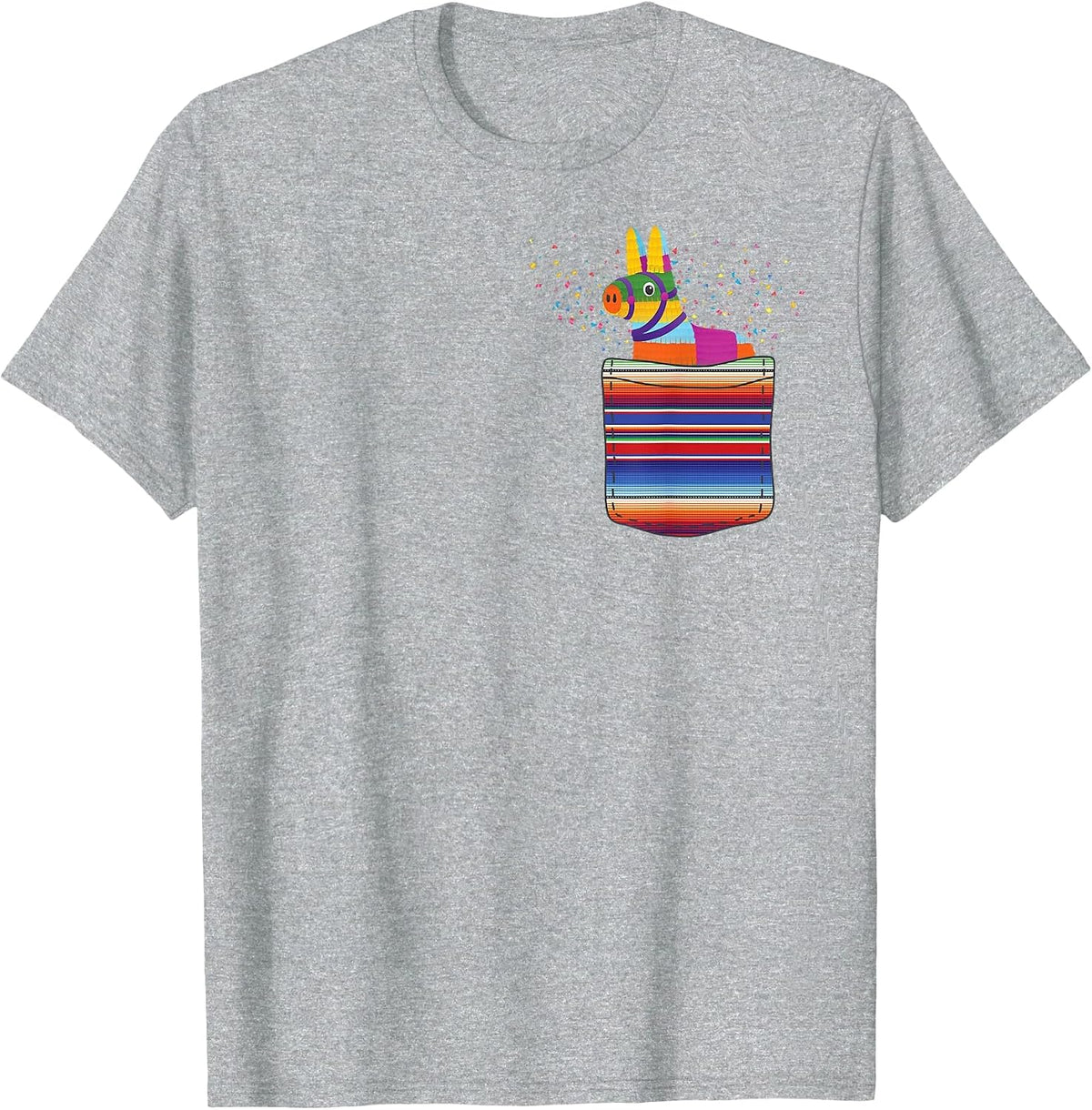 Pinata Pocket Mexican Serape Blanket Fiesta Party T-Shirt Tees - Heather Grey