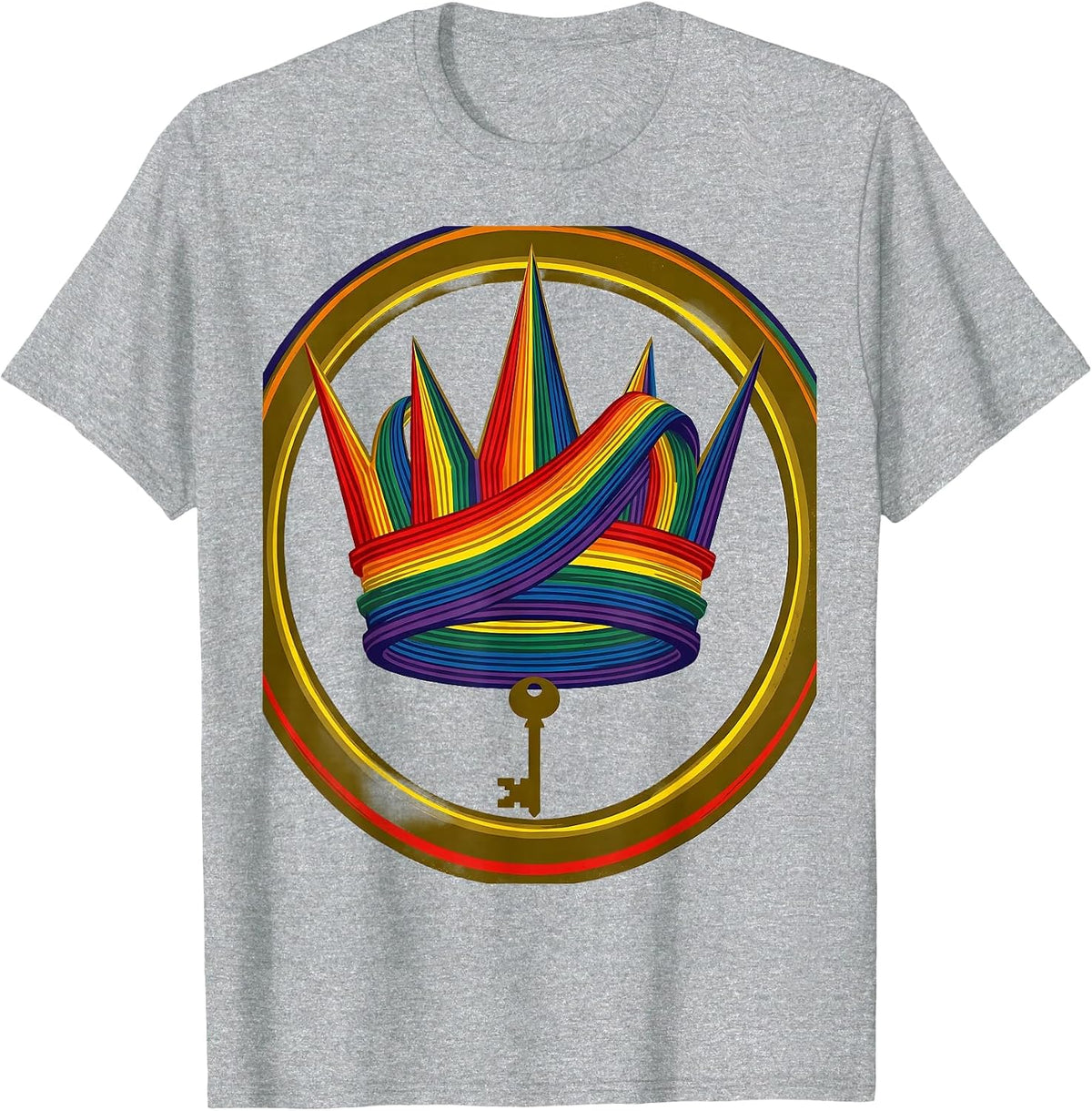 Men's Crown Rainbow Ribbon Pride Flag Graphic T-Shirt - Heather Grey