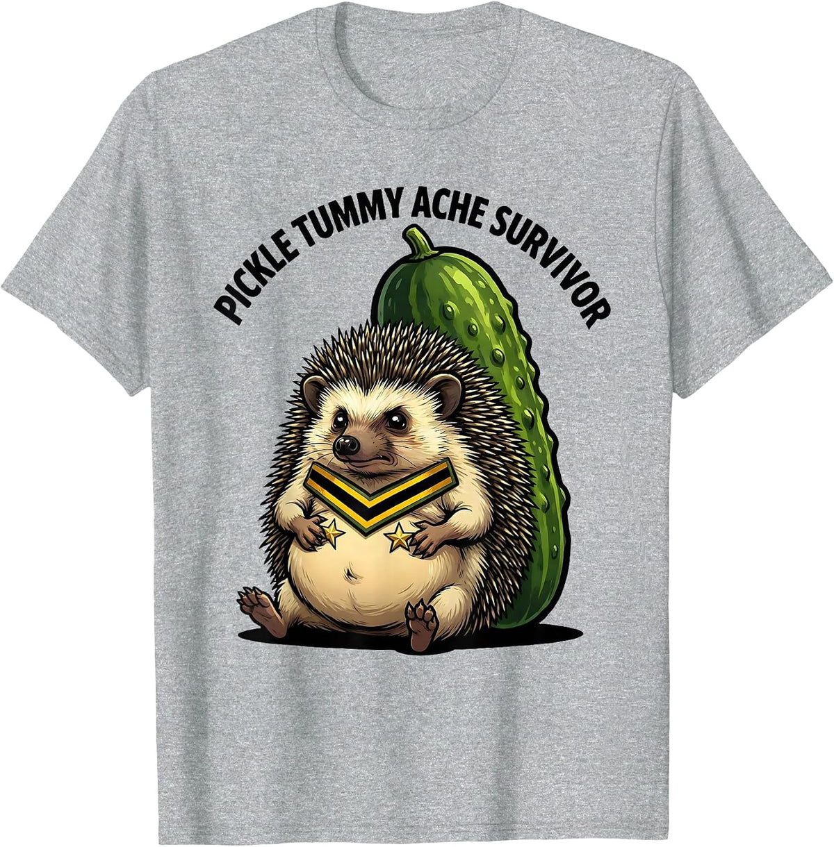 Men's Pickle Tummy Ache Survivor Funny Hedgehog Meme Humor T-Shirt - Heather Grey