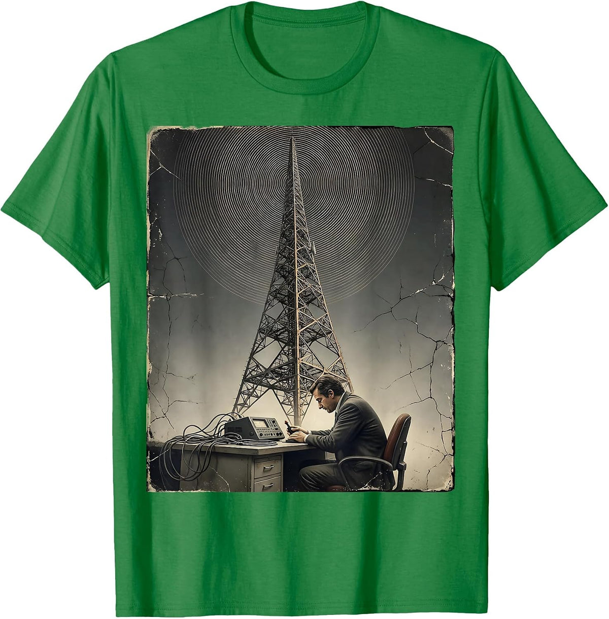 Men's Calm Operator Distressed Ham Radio Hobbyist Humor T-Shirt - Kelly Green