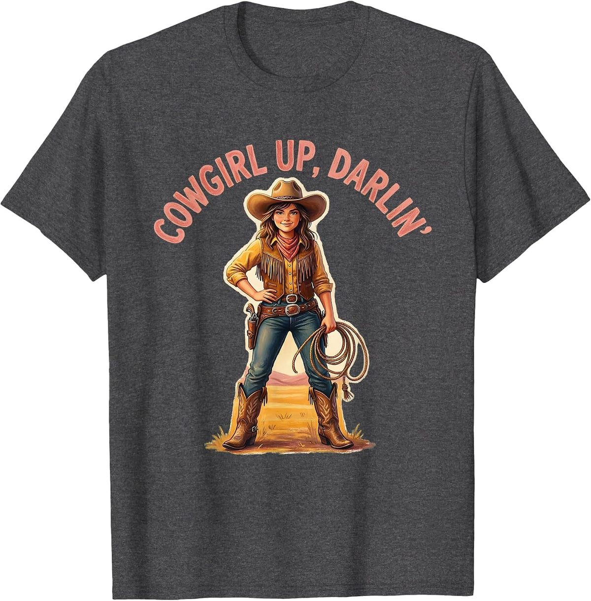 Cowgirl Up Darlin Western Rodeo Design T-Shirt - Dark Heather Grey