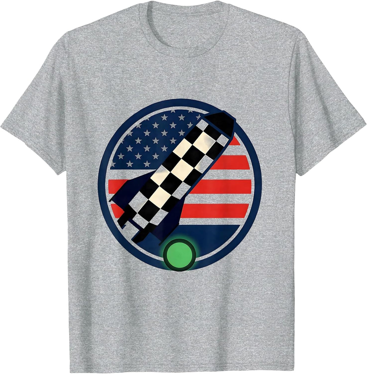 Men's Checkered Flag Racing Badge American Flag Drag Racer T-Shirt - Heather Grey