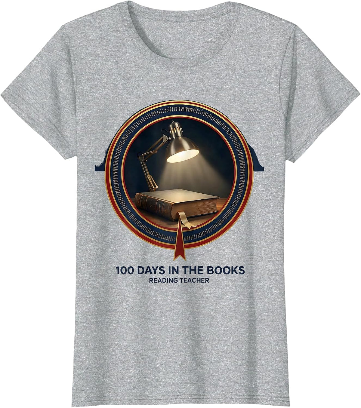 100 Days In The Books Reading Teacher 100th Day of School T-Shirt - Heather Grey