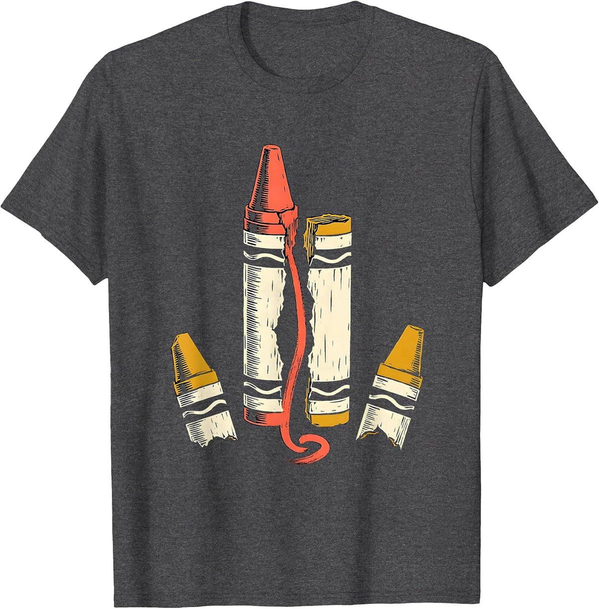Broken Crayon Linocut Mental Health Awareness Support T-Shirt - Dark Heather Grey