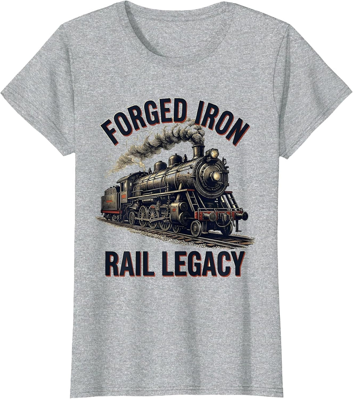 Women's Forged Iron Rail Legacy Vintage Steam Locomotive Railroad T-Shirt - Heather Grey