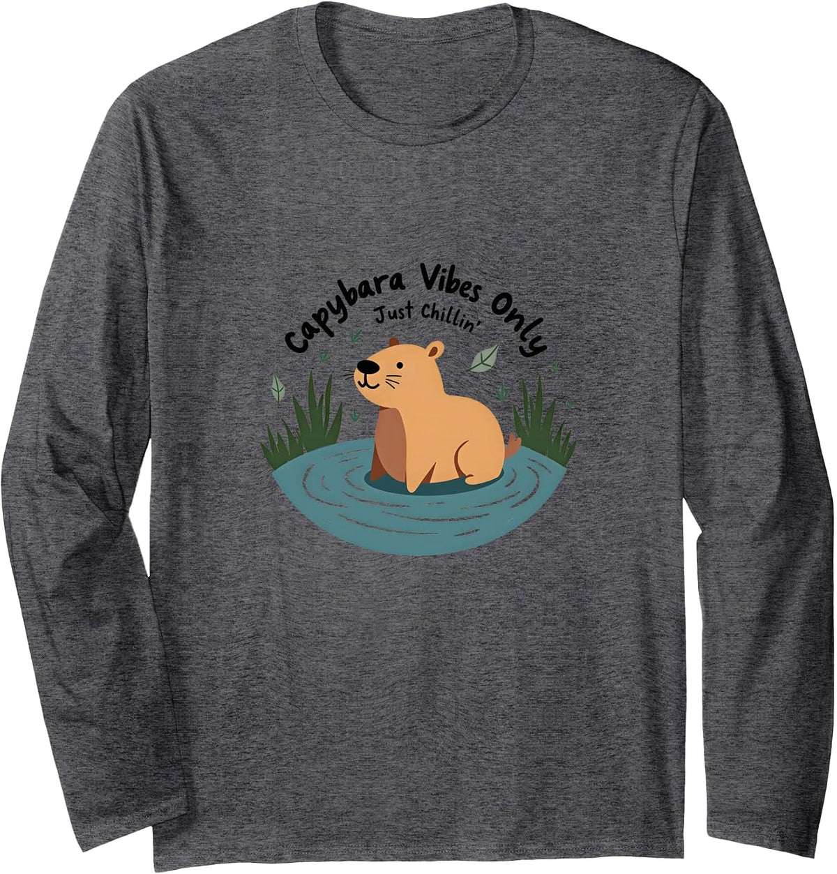 Capybara Vibes Only - Just Chillin' Relaxed Animal Shirt Long Sleeve T-Shirt - Adult Unisex Dark Heather Grey