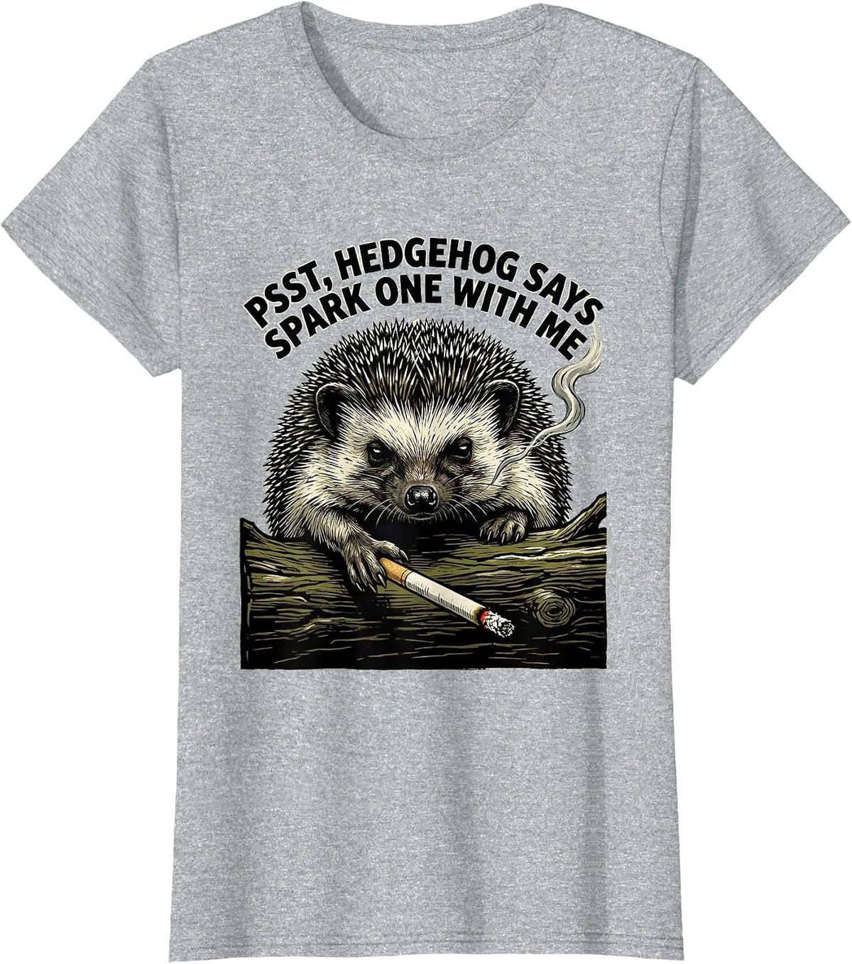 Psst, Hedgehog Says Spark One With Me Funny Stoner Cannabis T-Shirt - Heather Grey