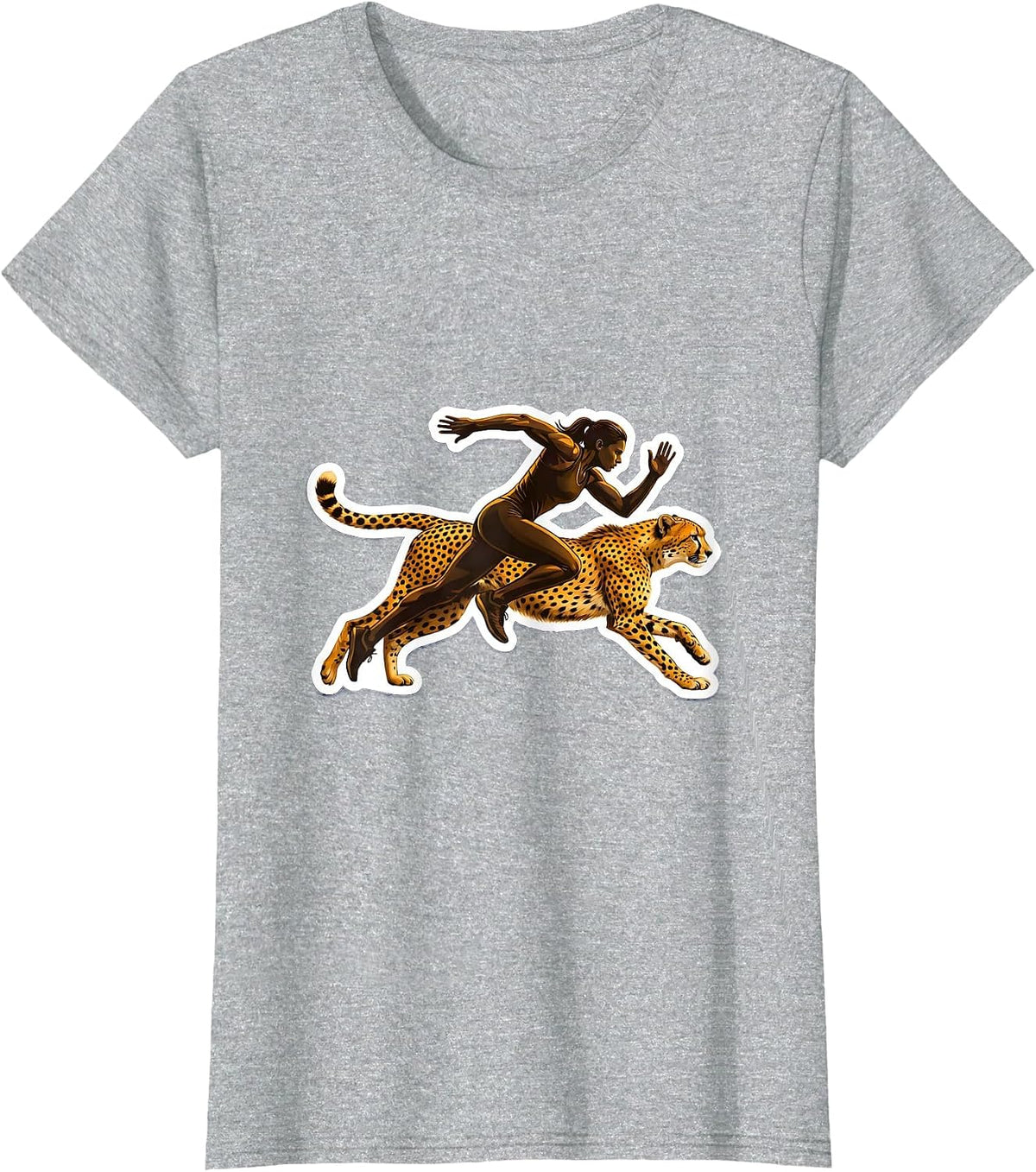 Women's Cheetah Sprint Do It Lady Runner Graphic T-Shirt - Heather Grey