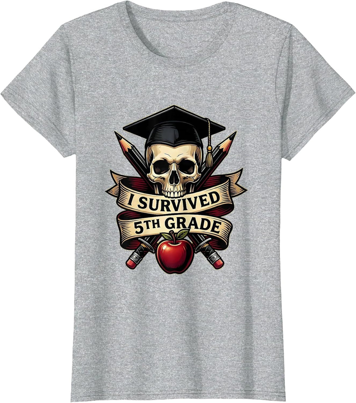 Women's I Survived 5th Grade Teacher Design T-Shirt - Heather Grey