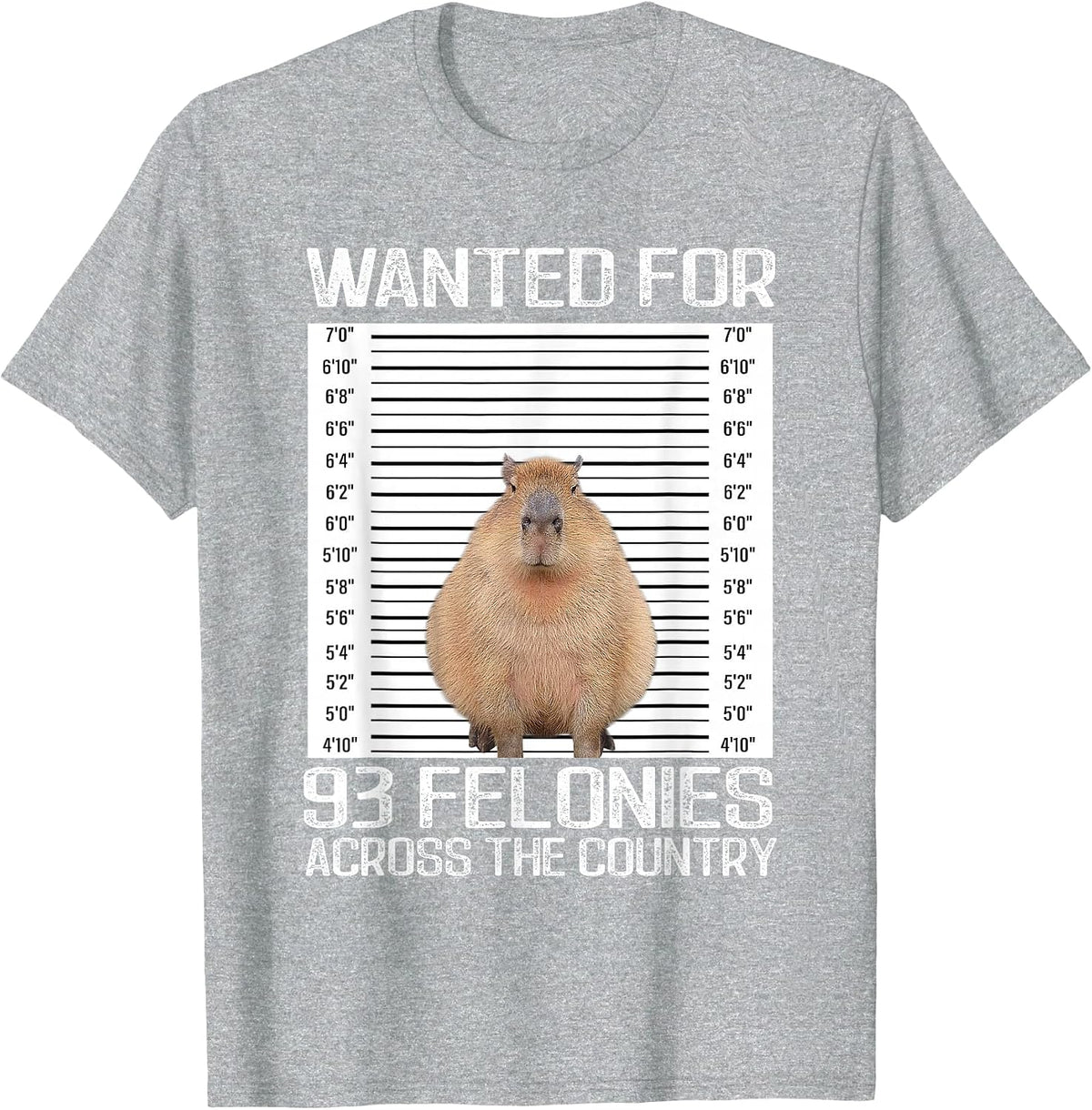Capybara Manhunt Photo for 93 Crimes Around the Country T-Shirt - Heather Grey