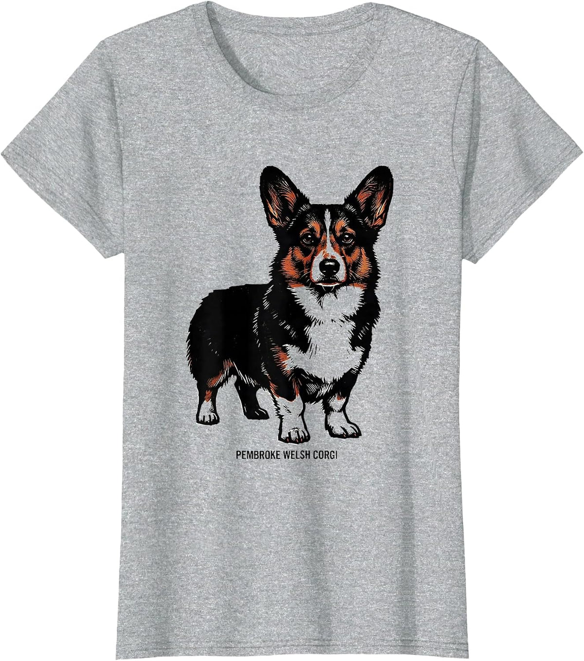 Women's Pembroke Welsh Corgi Minimalist Badge Patch Line Art T-Shirt - Heather Grey