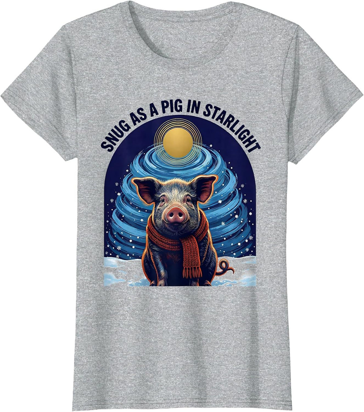 Snug As A Pig In Starlight Whimsical Art Meme Pig Lover Gift T-Shirt - Heather Grey