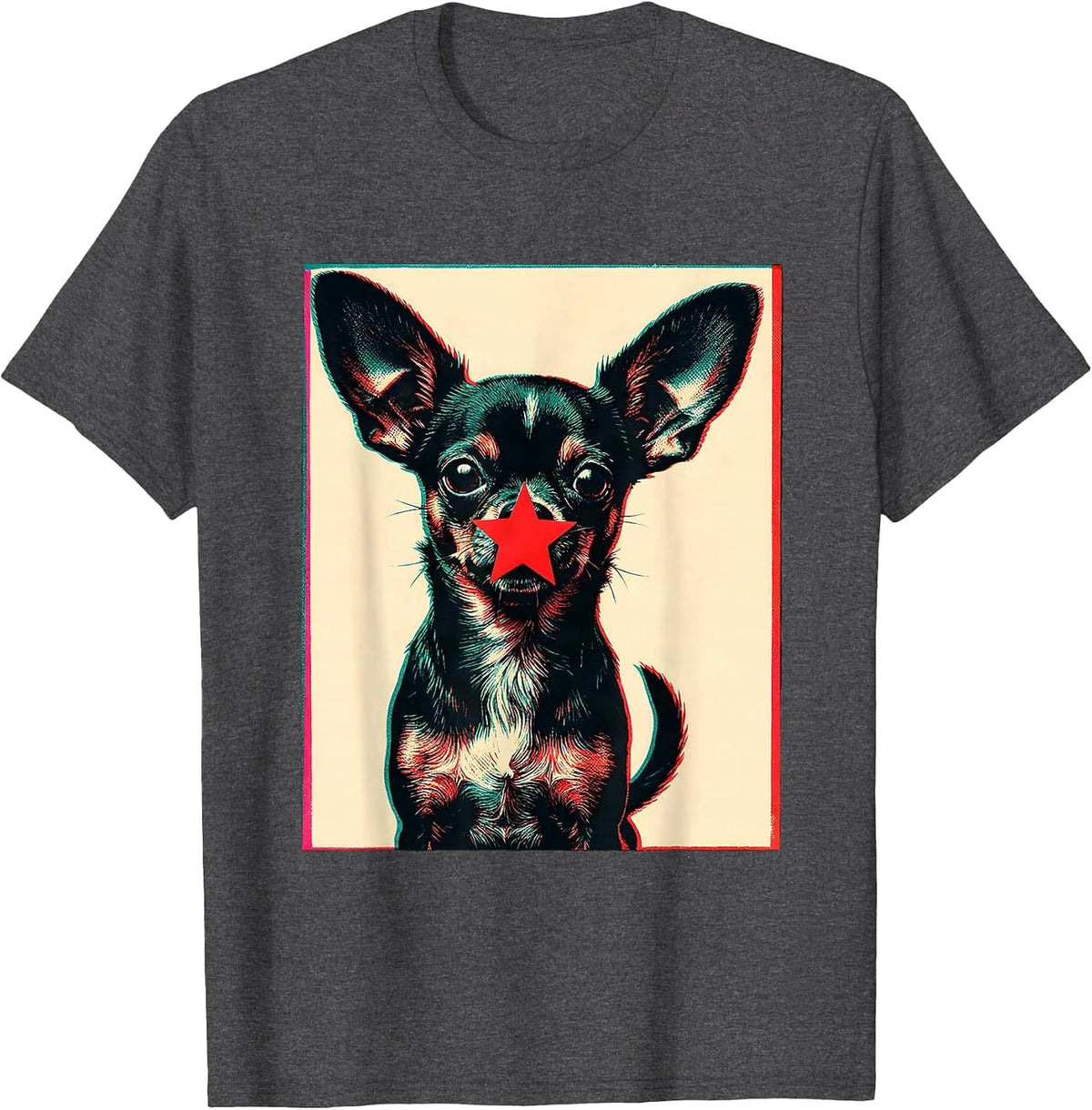 Chihuahua Silhouette Risograph Christmas Dog Lover Holiday T-Shirt - Dark Heather Grey