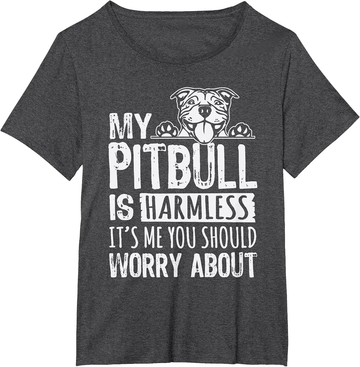 My Pit Bull is Harmless, It's me, You Should Worry About Pittie T-Shirt - Dark Heather Grey