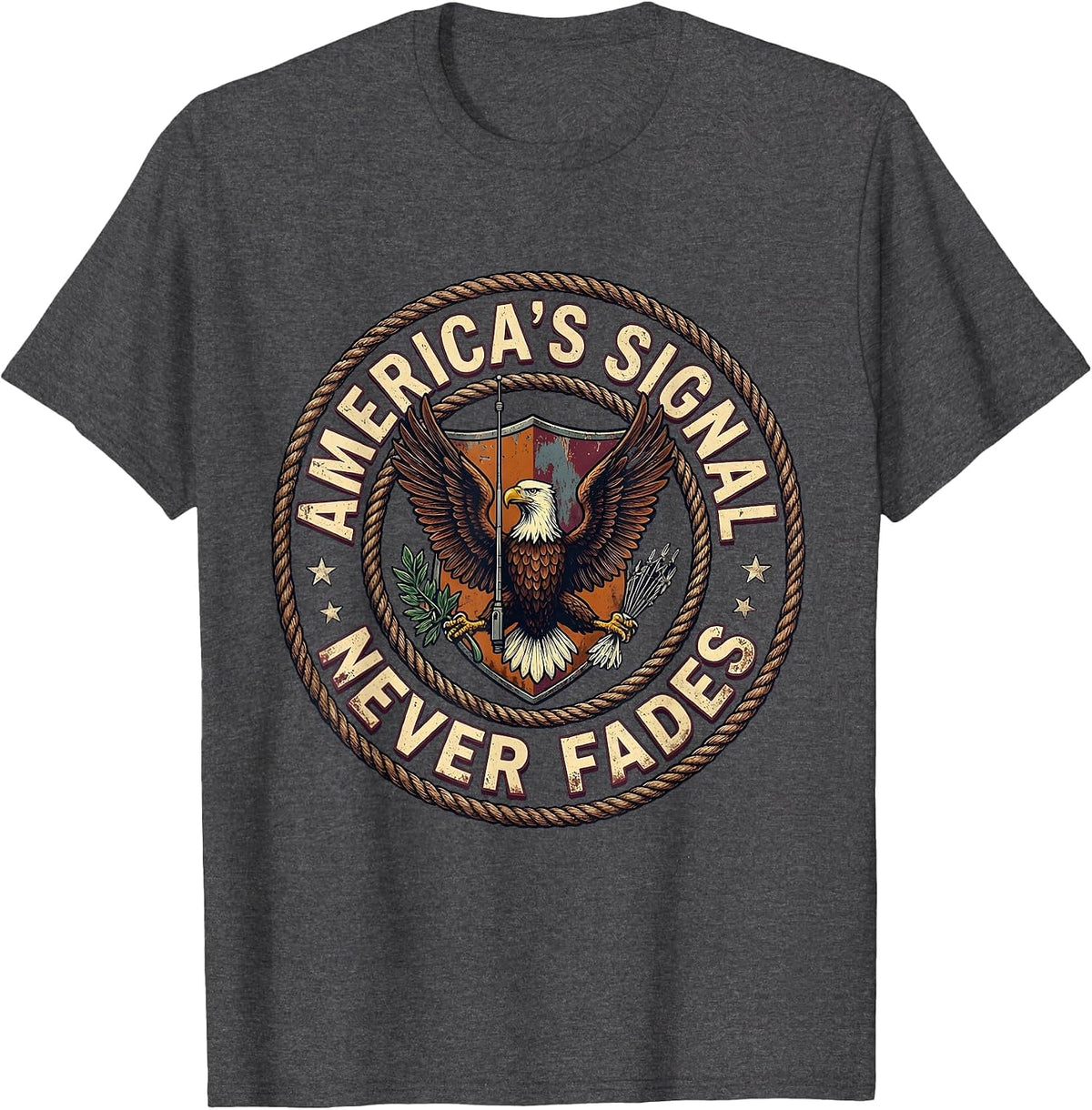 America's Signal Never Fades Vintage Ham Radio Design T-Shirt - Dark Heather Grey