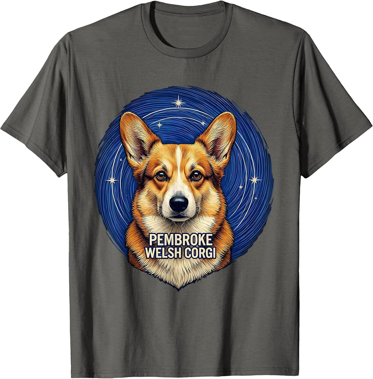 Pembroke Welsh Corgi Van Gogh Style Starry Night Portrait T-Shirt - Asphalt Grey