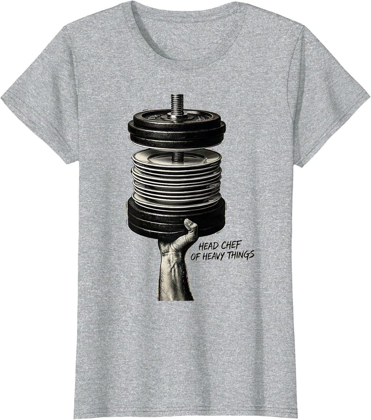 Head Chef Of Heavy Things Funny Gym Muscle Graphic T-Shirt - Heather Grey