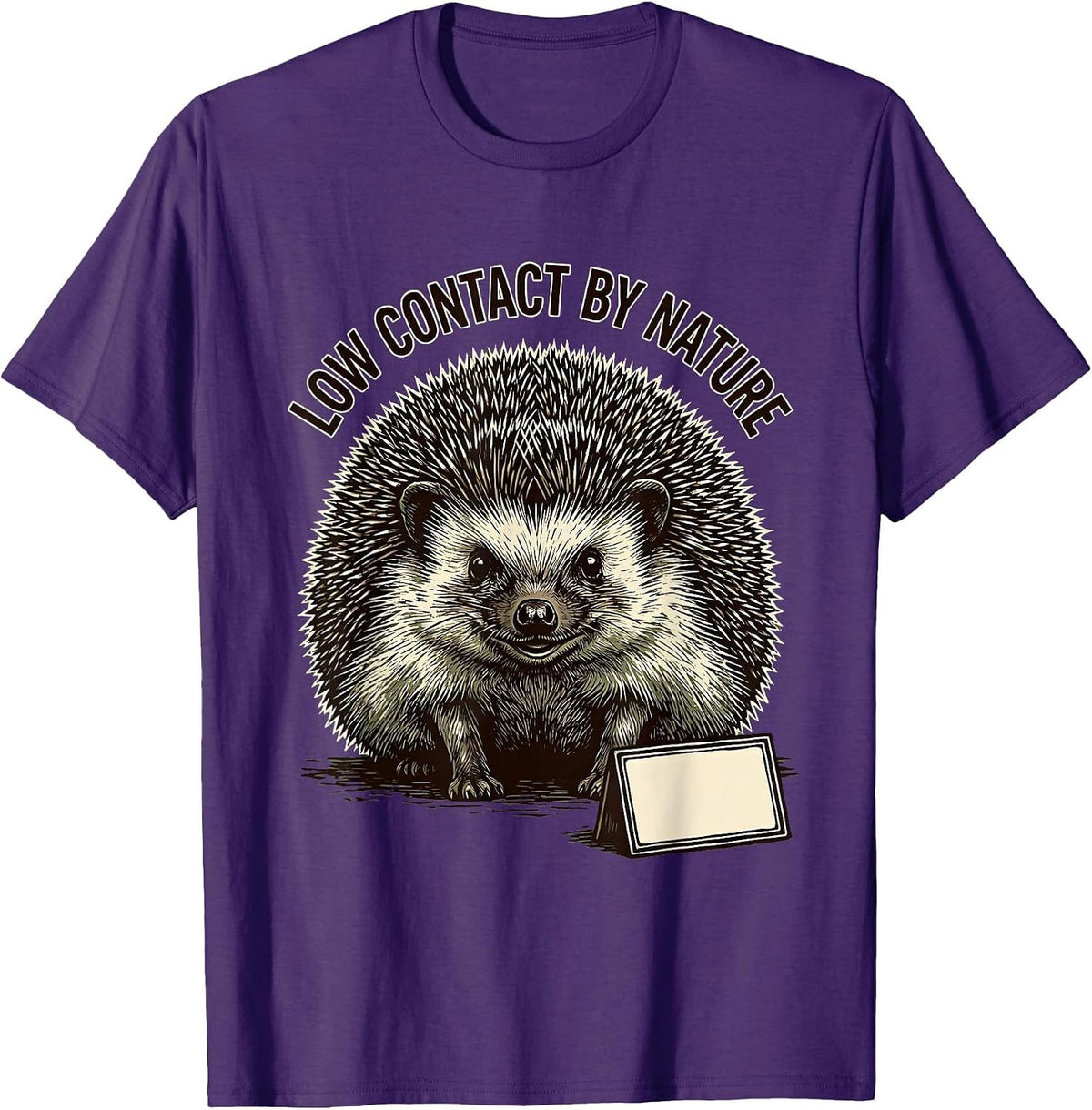 Low Contact By Nature Linocut Hedgehog Humor Gift T-Shirt - Purple