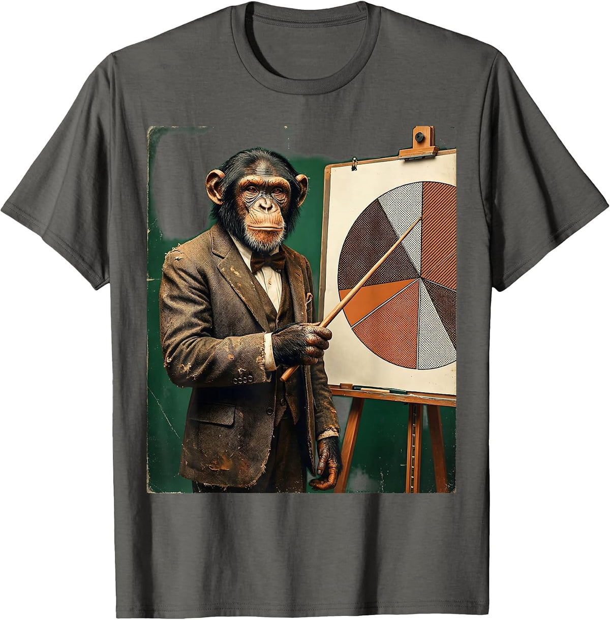 Monkey in Suit Pie Chart Funny Work Graphic T-Shirt - Asphalt Grey