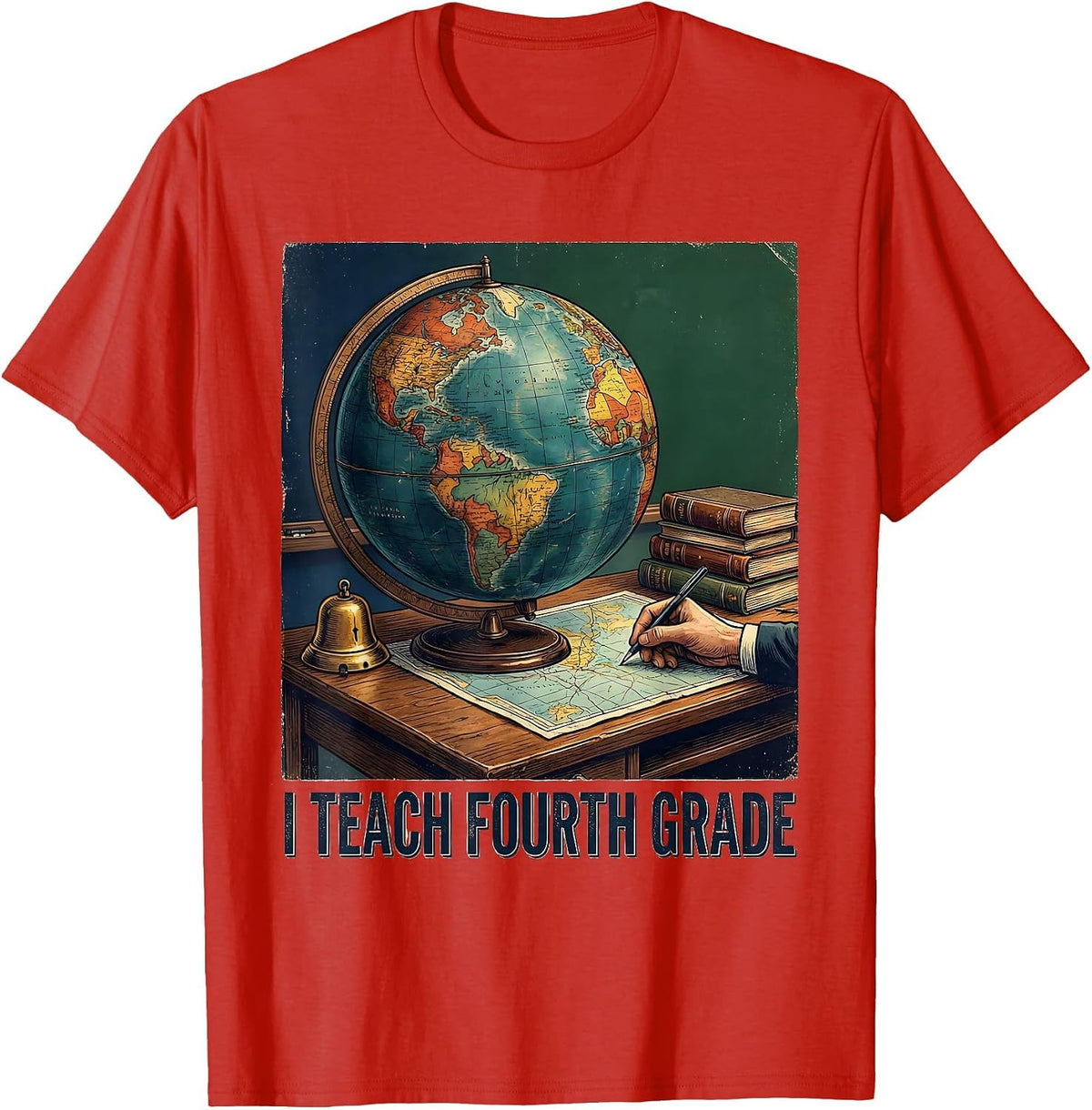Men's I Teach Fourth Grade Vintage Teacher Appreciation Back T-Shirt - Red
