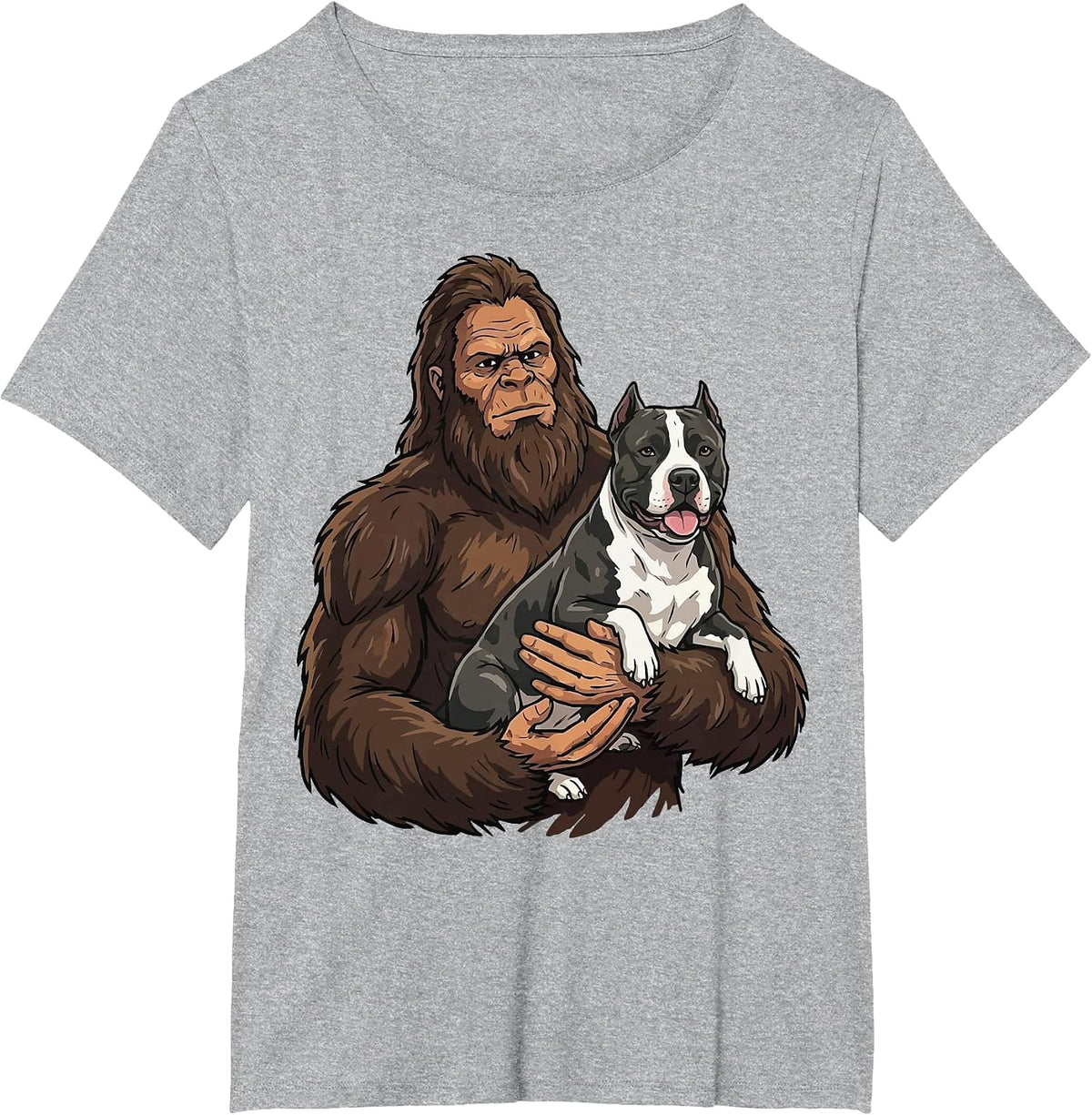 Bigfoot Holding Pitbull T-Shirt - Heather Grey