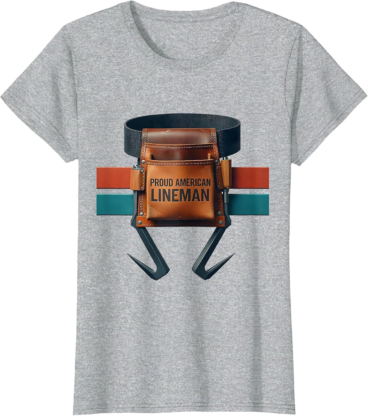 Proud American Lineman Midcentury Modern Patriotic Oilfield T-Shirt - Heather Grey