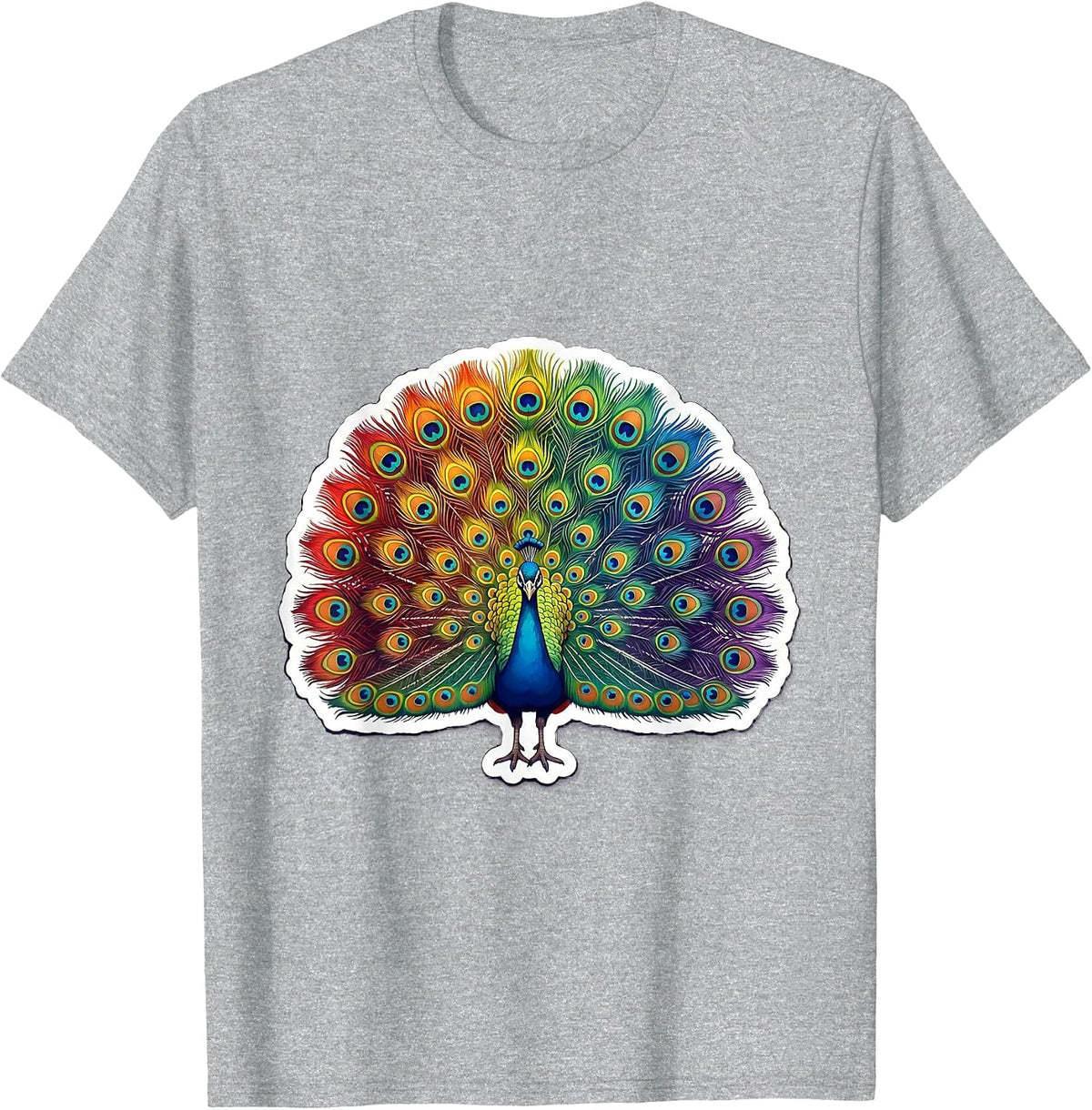 Men's Rainbow Peacock Pride Fan Tail Illustration T-Shirt - Heather Grey