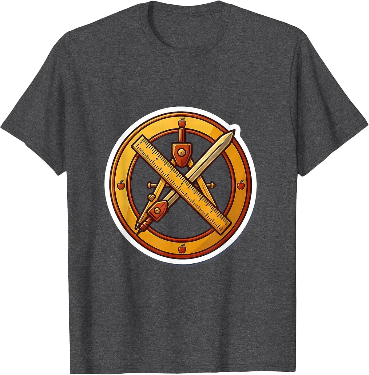 Men's 4th Grade Teacher Ruler and Compass Crossed Design T-Shirt - Dark Heather Grey